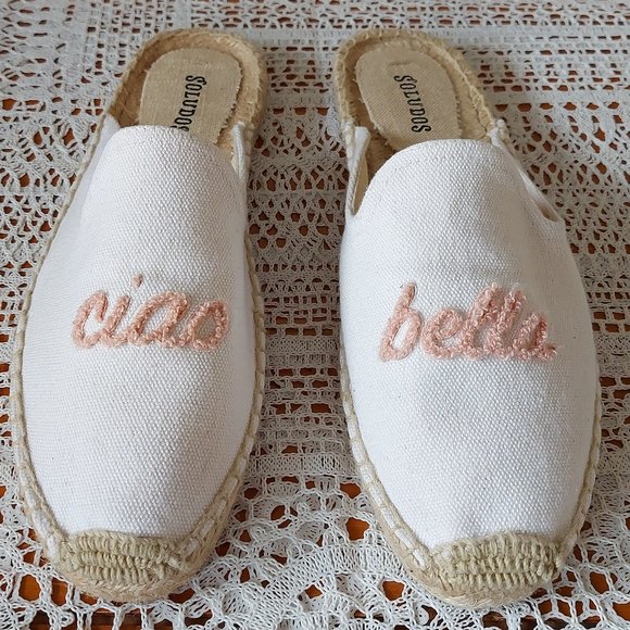 Soludos Shoes - Soludos Ciao Bella Espadrille Mules Size 7.5 White Embroidered Canvas Slip-on